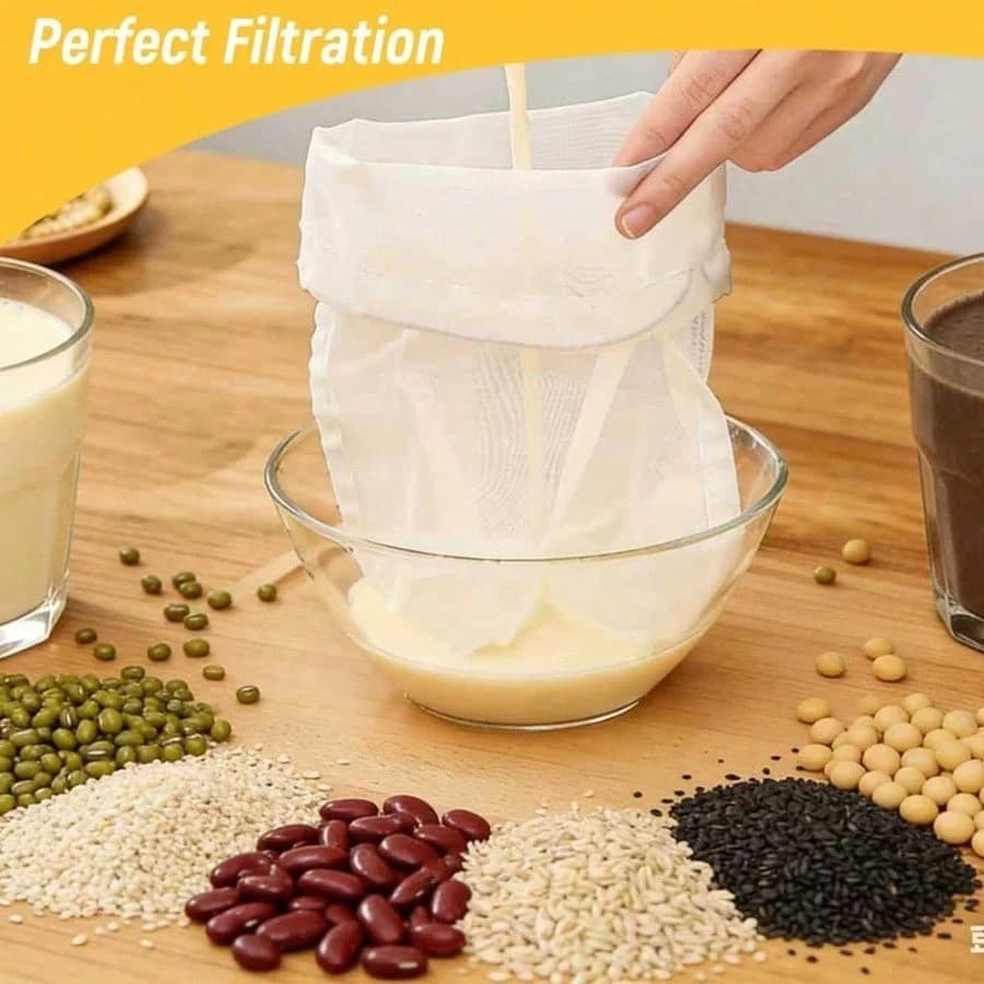 1/2 sacchetti filtro in nylon - Filtri a rete ultra-fine per latte di soia, succhi, verdure, vino - Riutilizzabili, facili da pulire, per cucina e preparazione di bevande - Compatibili con frullatori, robot da cucina, salse - Design salvaspazio per cucine domestiche e commerciali, coltelli per succhi