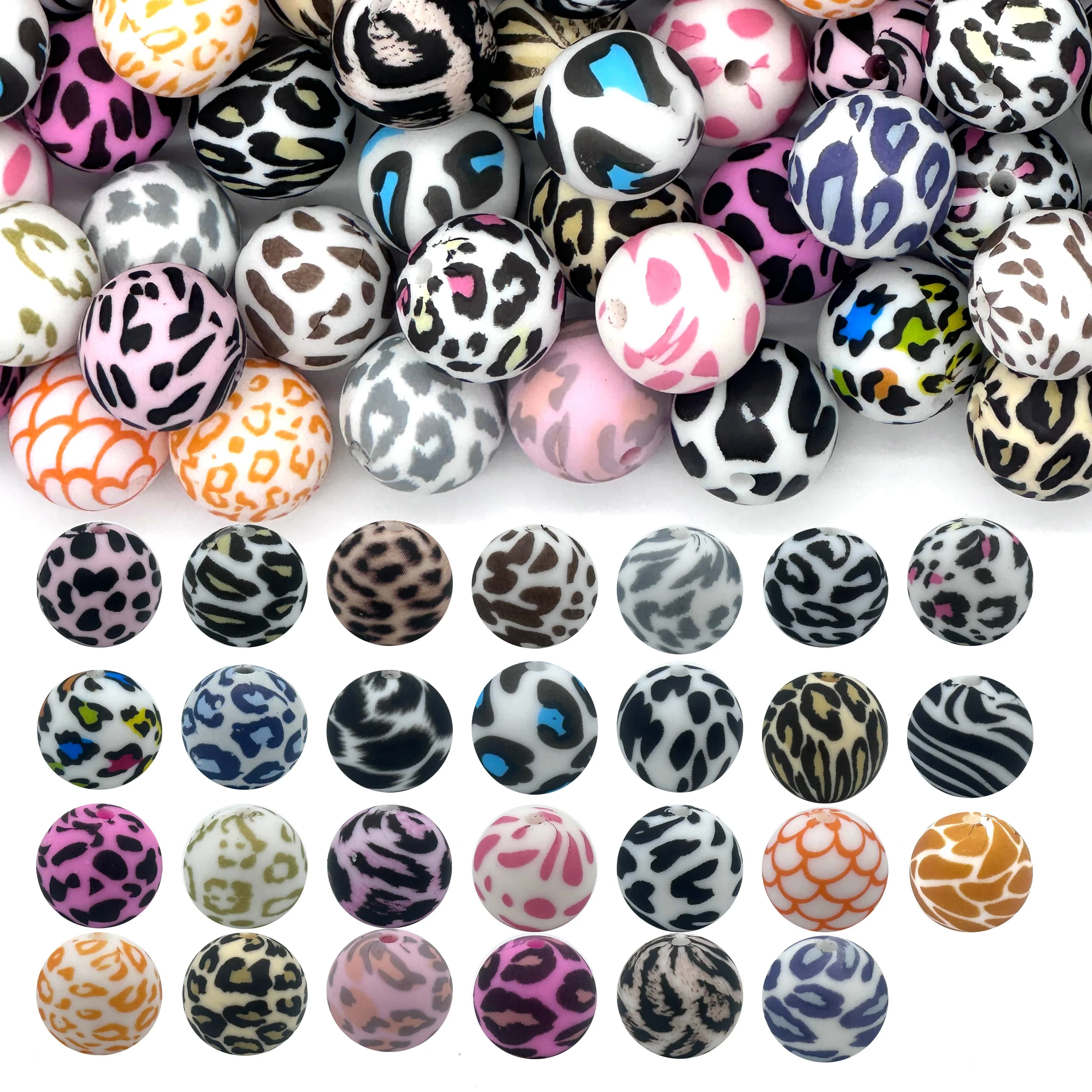 10 pezzi 15 mm perline stampate in silicone serie leopardo rotonda perline in silicone collana fai da te penna in plastica perline braccialetto portachiavi