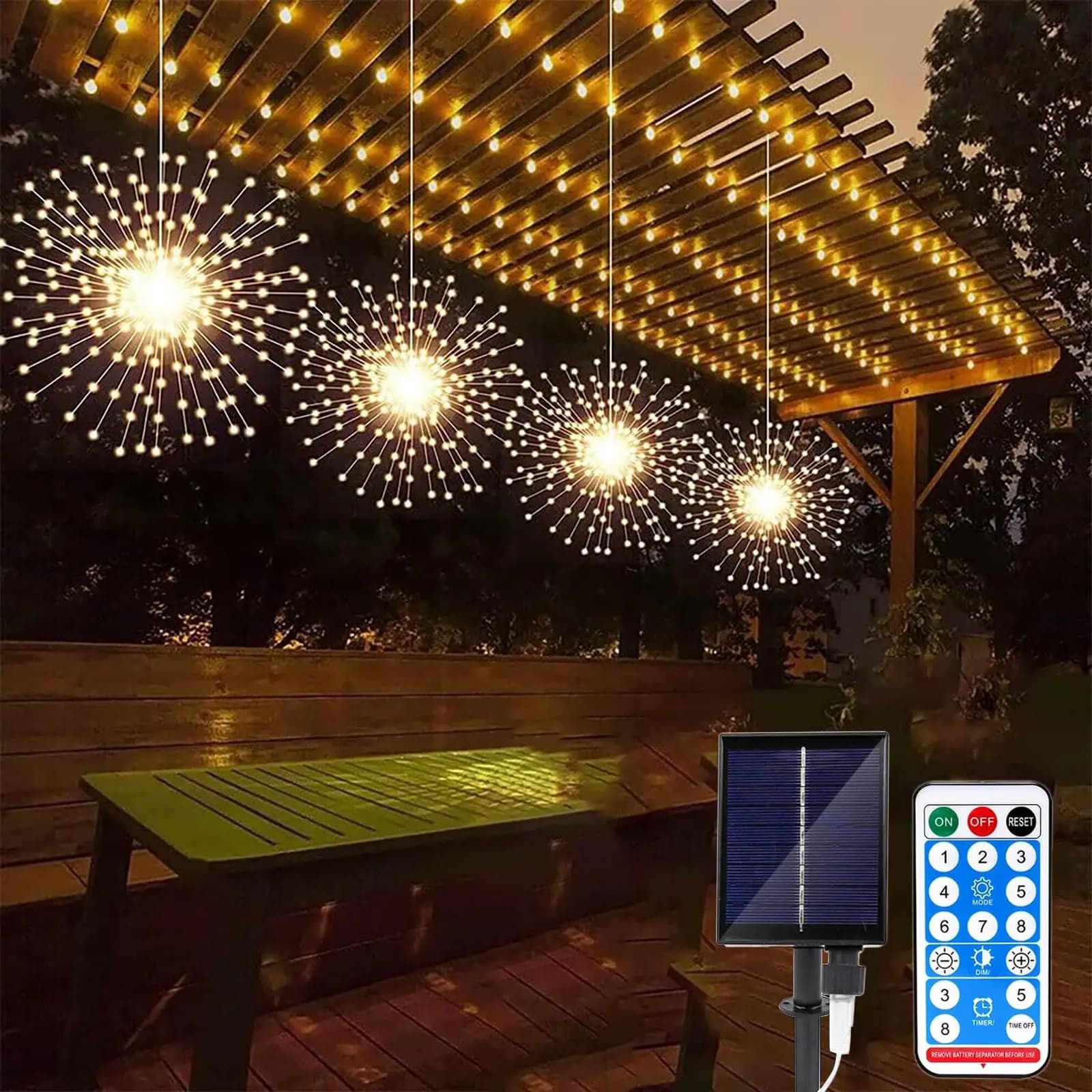 Luci Solari a Stella 480 LED Impermeabili da Esterno, Ghirlanda Luminosa a Filo di Rame con 8 Modalità per Giardino, Feste, Natale, Matrimoni e Decorazioni