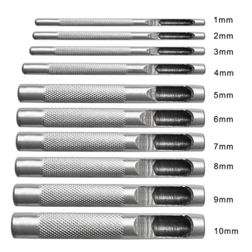 10Pcs Leather Hole Punching Tools Leather Hollow Drilling Puncher Kit 1-10mm Sewing Craft Leather Working Tool