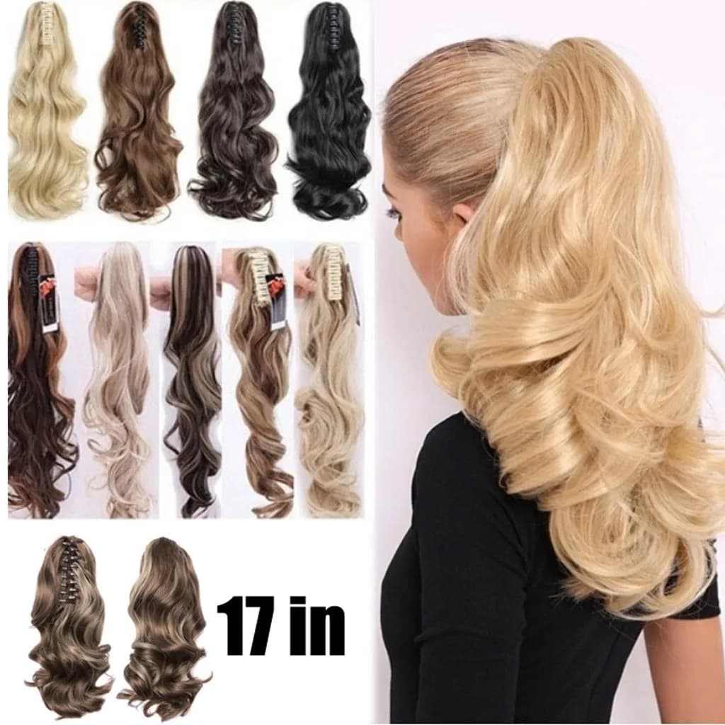 Long Hair Hair Wig Horsetail High Temperature Silk Fiber Clip 17 Inch Natural-looking Wig Daily Curled Wig for Elegant Long Hair Fashion