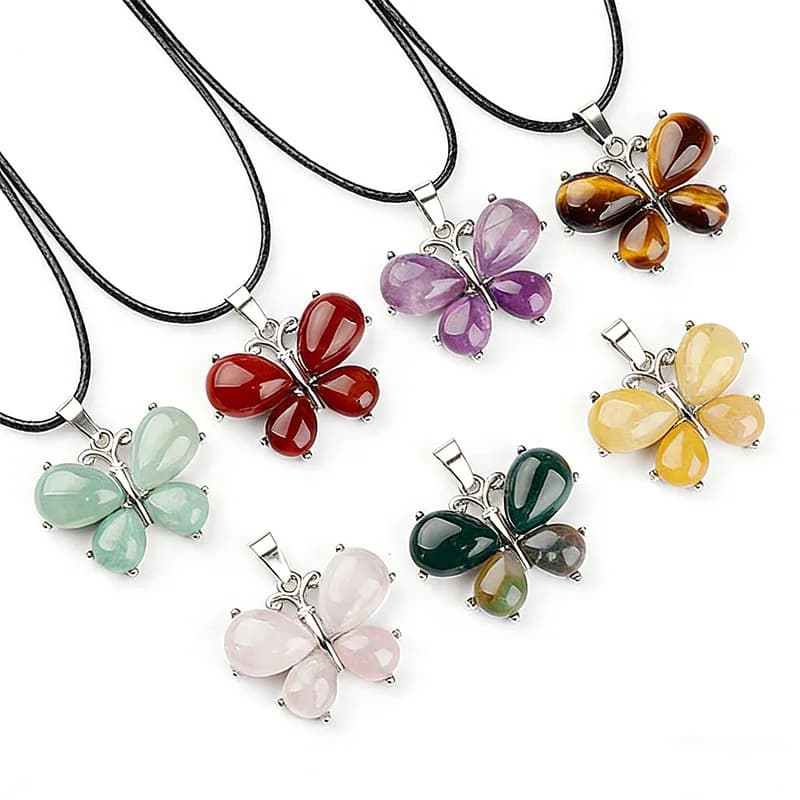 Ciondolo a forma di farfalla in pietra naturale vintage all'ingrosso per collana in rame, ametista, pendolo Reiki, forniture per la creazione di gioielli fai da te