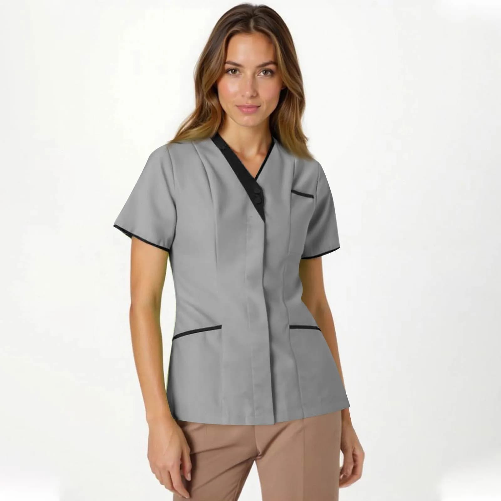 Salopette da donna a maniche corte con scollo a V tinta unita alla moda con tasche Top comodi e leggeri estivi di base