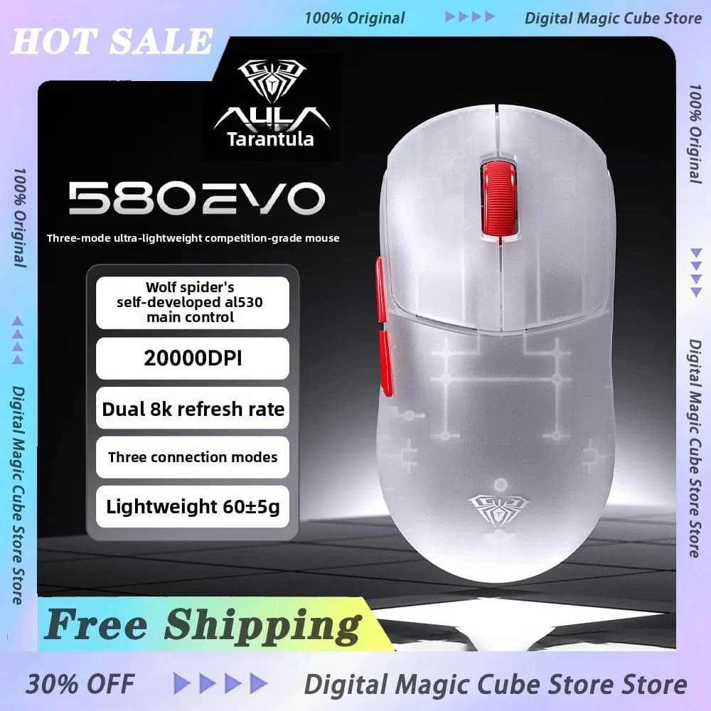 AULA SC580 EVO Tri Mode Wireless Gaming Mouse Dual 8K Bluetooth 2.4G Polling Rate Wired 20000DPI For PC Laptop AL530 Sensor Mice