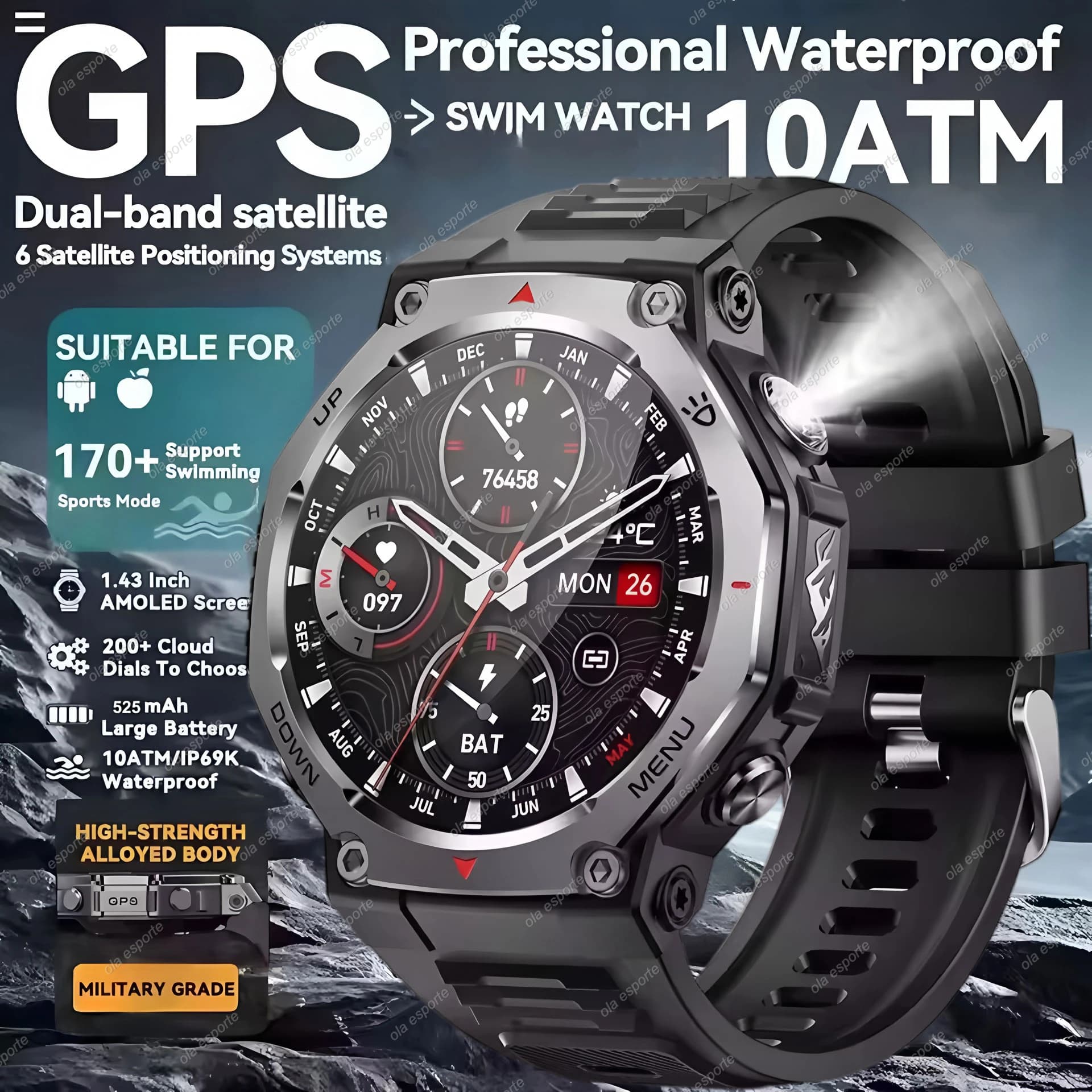 Nuovo T-Rex 3 Ultra GPS Smart Watch Torcia Elettrica 5ATM Bussola Impermeabile Sport Militare Smartwatch Uomini NFC Donne Chiamate BT