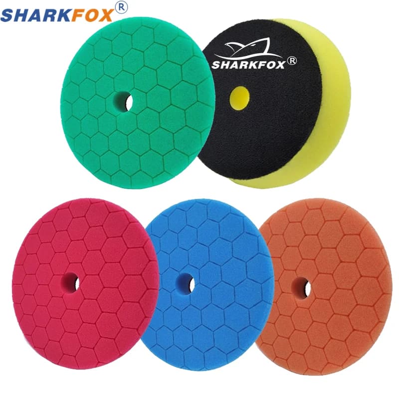 Sharkfox 5/6 colori della miscela tamponi per lucidatura per auto spugna per lucidatura tampone per lucidatura con gancio e anello per lucidatrice per auto DA/RO/GA