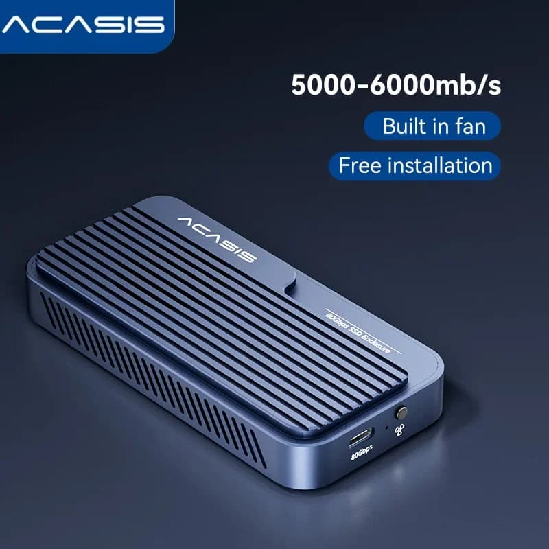 Acasis USB4 V2 80Gbps Enclosure M.2 NVMe SSD con Ventola, Case Esterno in Alluminio 8TB per Thunderbolt 5/4, Chip JHL9480 RTL9210