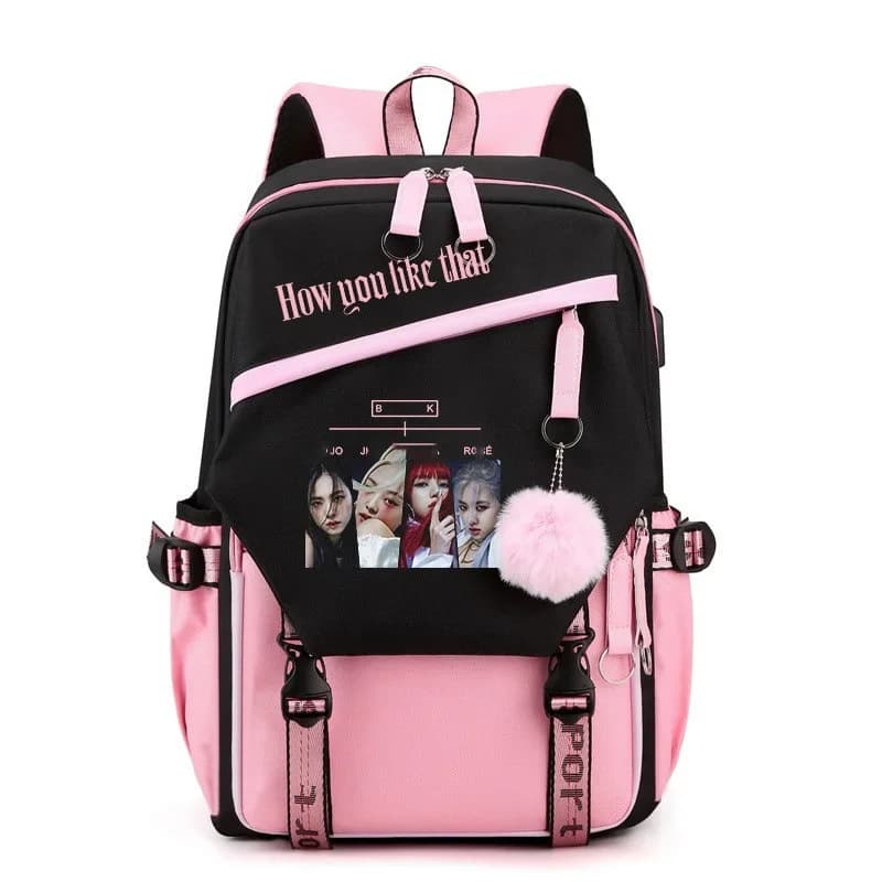 Zaino di grande capacità con motivo BLACKPINKS, borsa da scuola casual, zaino da viaggio con porta di ricarica USB per uso quotidiano degli studenti