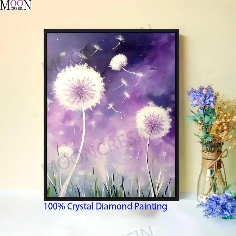 Kit Completo Pittura Diamante Fai da Te 100% Fairy Dust Square, Ricamo a Punto Croce Fiore di Tarassaco, Mosaico di Cristallo, Decorazione con Strass