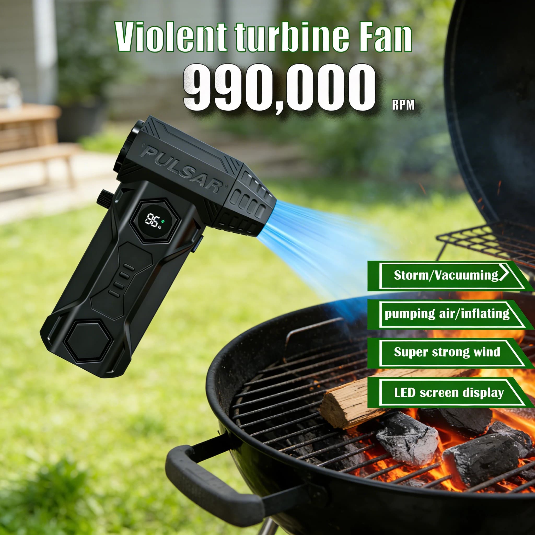 X11Pro Turbo Jet Blower con Motore Brushless da 990000 RPM, Soffiatore d'Aria Portatile Potente da 10000 mAh con Kit Aspirazione per Pulizia Auto