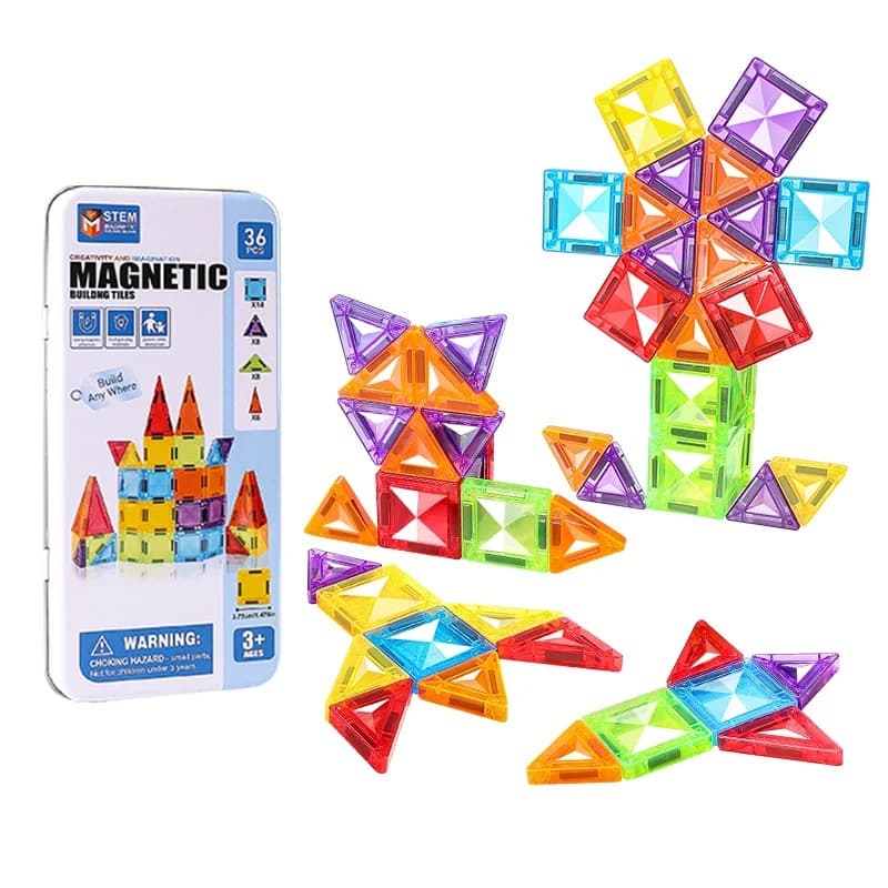 Kids DIY Magnetic Tiles Mini Size Magnetic Building Blocks Construction Set Portable Iron Box Educational Magnet Toys