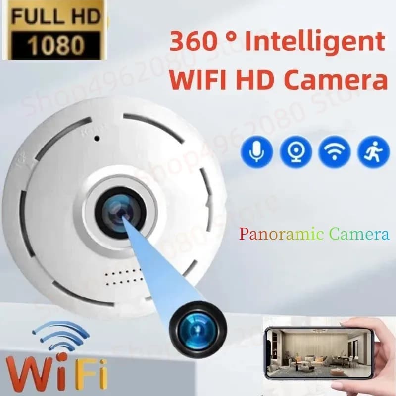 Mini Telecamera WiFi 1080P HD per Sicurezza Domestica Interna a 360 Gradi ° Telecamera di Sorveglianza CCTV Invisibile Intelligente con Telecomando Vocale Panoramico