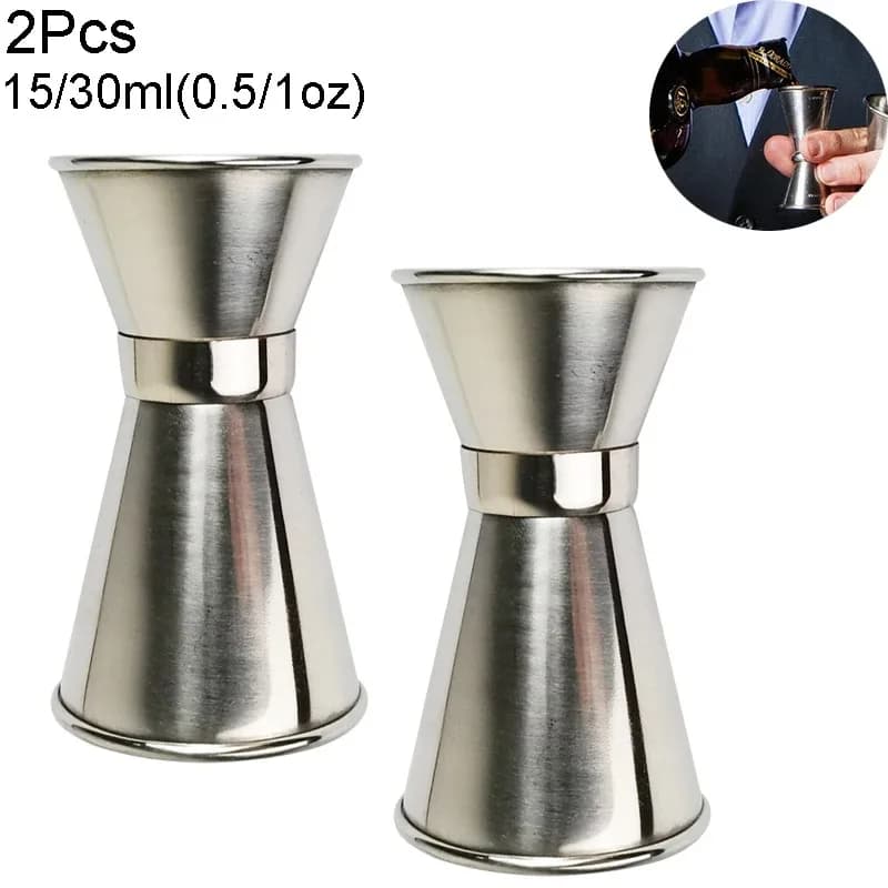 2Pcs Jigger 15/30ml for Bartending Cocktail Jigger 0.5/1oz, 304 Stainless Steel Double Measuring Cup Shot Measure Bar Tools