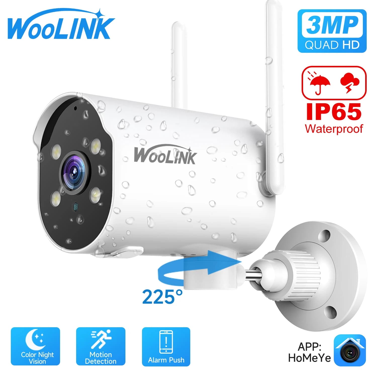 Telecamera WiFi Bullet per Esterni, Telecamera IP Wireless per Sicurezza Domestica 2K HD con Rilevamento PIR, Audio Bidirezionale, Alimentazione 5V