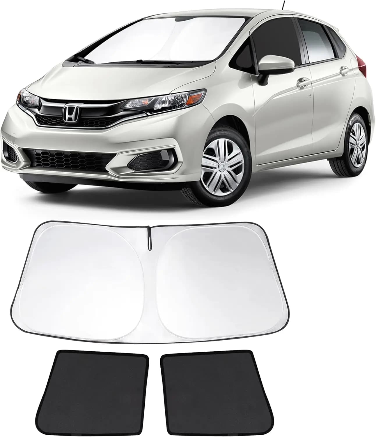 Set di 3 Parasole Pieghevoli per Finestrini Auto, Protezione Anti-UV e Calore per Parabrezza Anteriore, Su Misura per Honda Fit 2015-2020