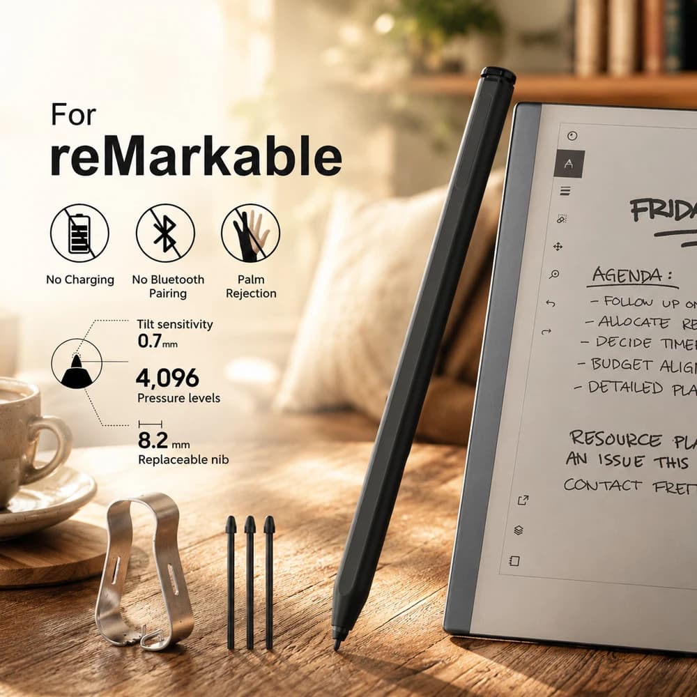 Penna EMR a 4096 livelli di pressione per reMarkable 2, Samsung, Kindle Scribe, Stylus con gomma cancellatrice, rilevamento del palmo e sensore di inclinazione per scrittura e disegno