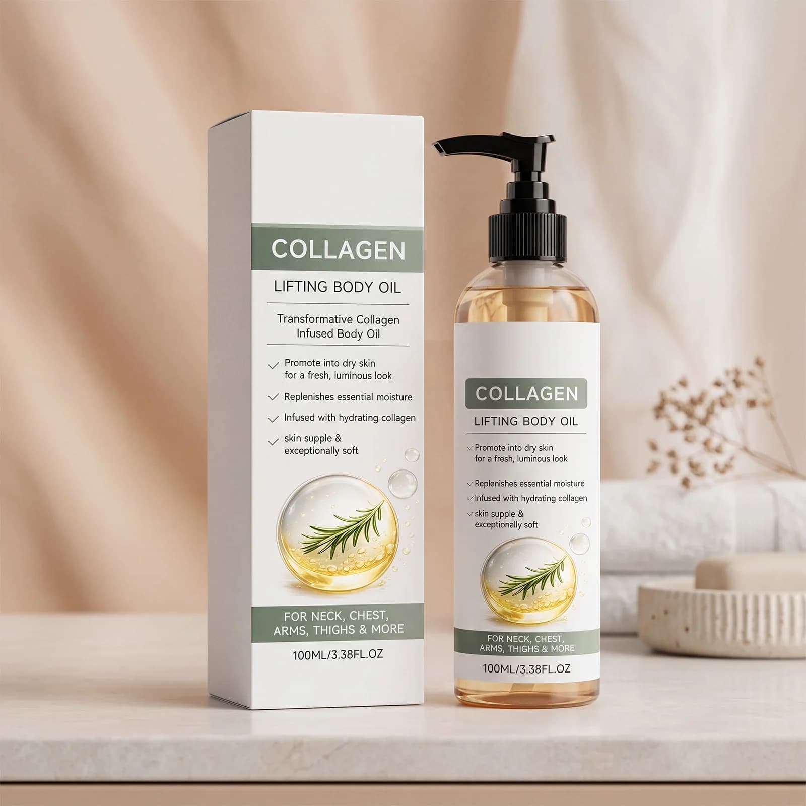 Olio Idratante per il Corpo al Collagene - Cura Delicata della Pelle, Rinfrescante e Idratante, Lubrificante per la Cura della Pelle