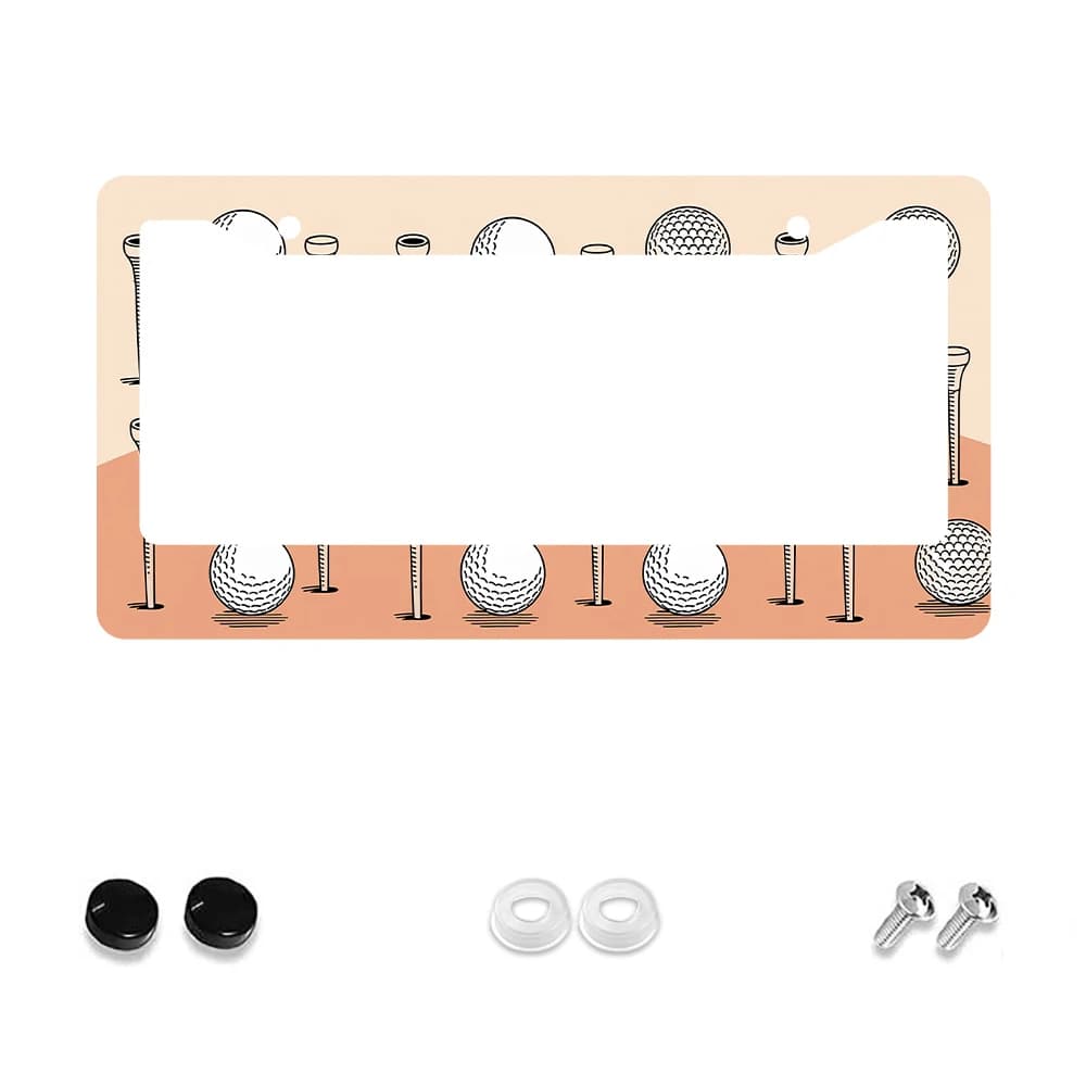 Telaio targa a 2 fori con motivo pallina da golf beige da 1 pezzo, materiale in alluminio, 6x12 pollici con vite, dimensioni targa standard statunitense