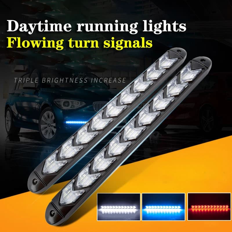2Pcs Led Car Daytime Running Light Strip 12V impermeabile sequenziale flessibile freccia gialla segnale di svolta spia di sicurezza