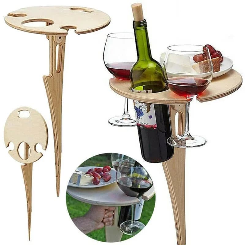 Tavolo da Vino per Esterni, Tavolo da Picnic Portatile con Portabicchieri, Tavolo Pieghevole