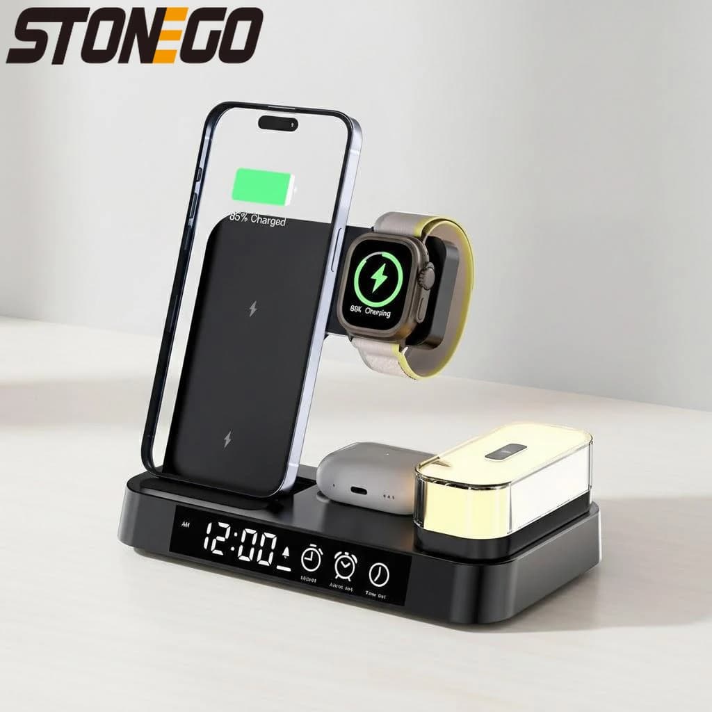 Caricatore Wireless Pieghevole 30W con Luce RGB Compatibile con iPhone 13 12 Pro Max Apple Watch 7 6 AirPod Pro Ricarica Rapida