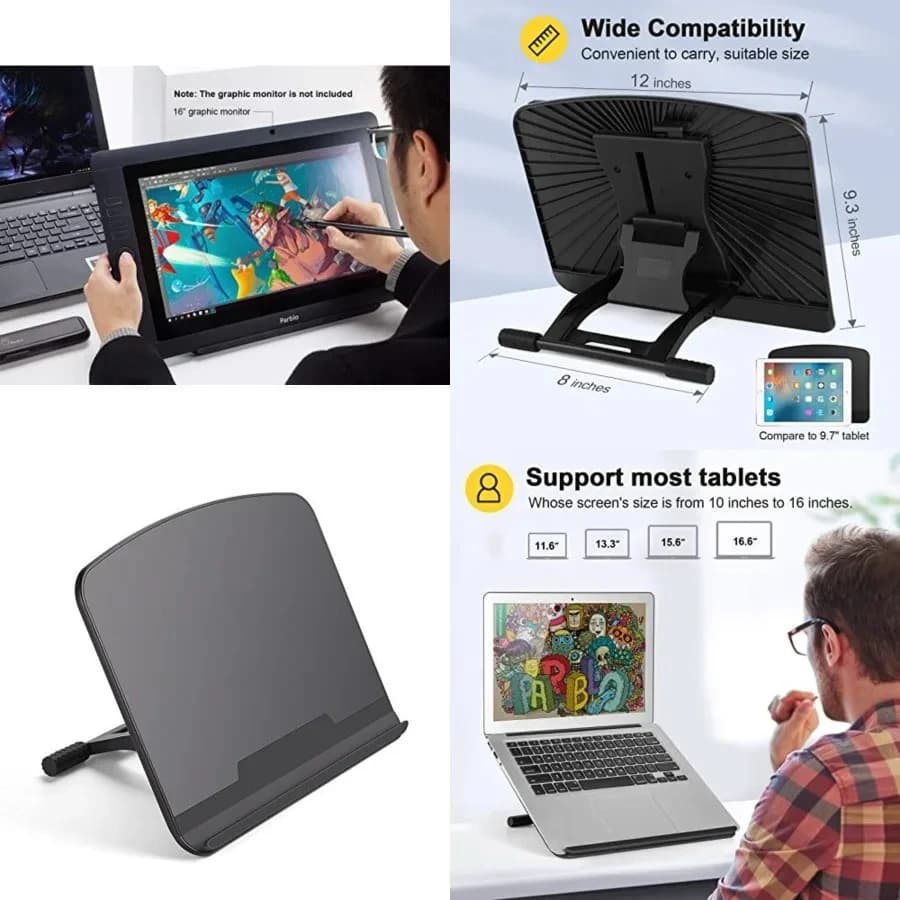 Supporto Universale PR 100 Regolabile per Tavolette Grafiche Digitali da 10 a 16 Pollici, Monitor per Disegno, Tablet Artistici, Laptop