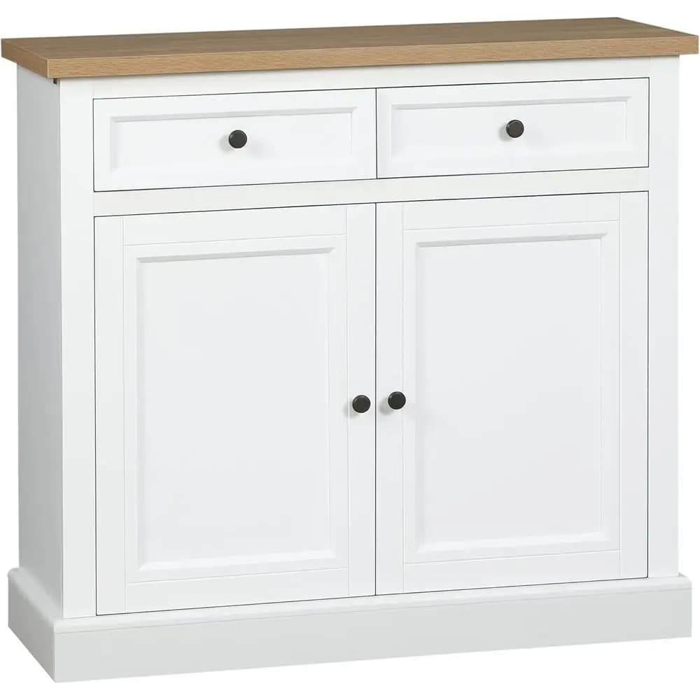 Credenza Bianca a Due Ante con 2 Cassetti per Cucina, Soggiorno e Ingresso