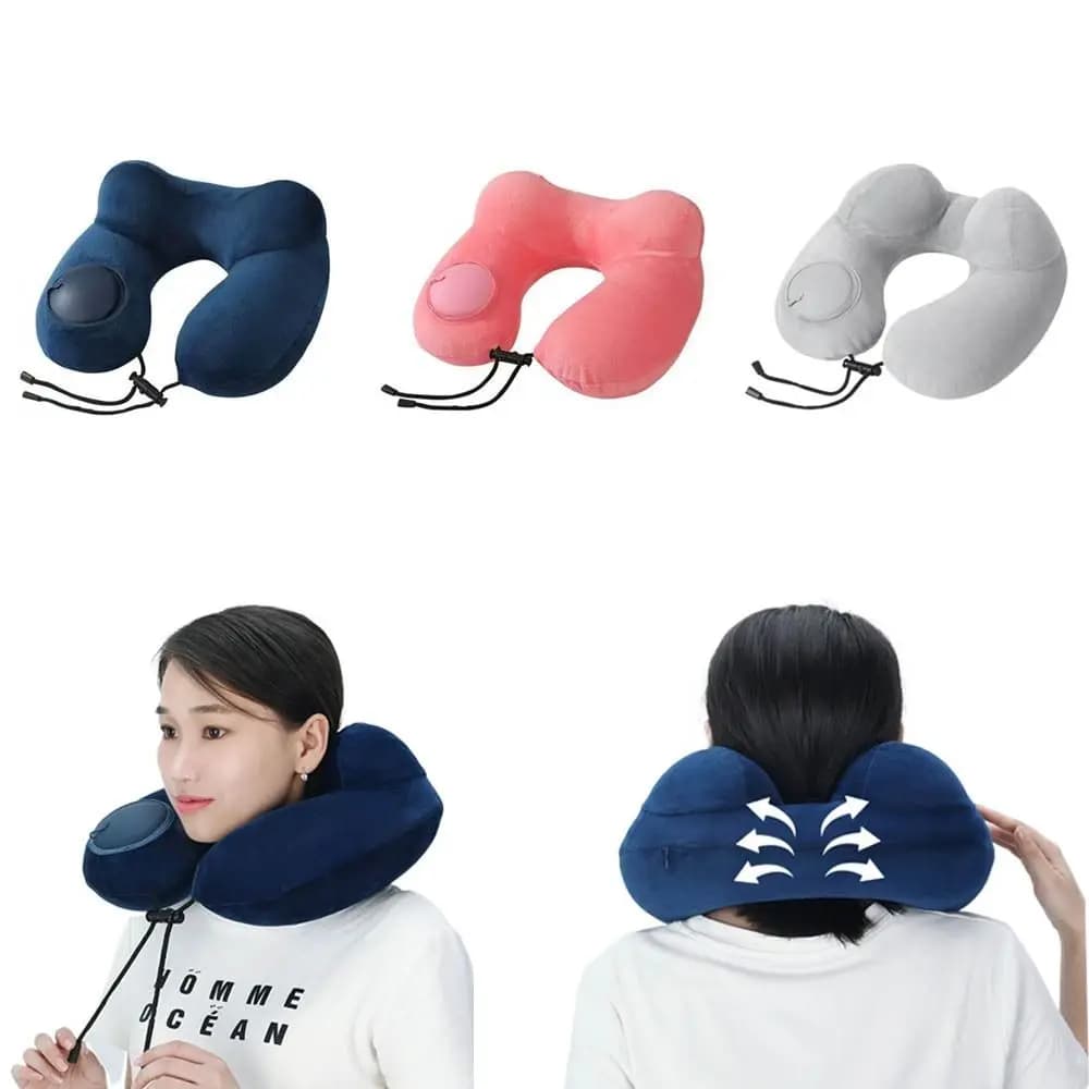 Cuscino portatile a forma di U Design a doppia gobba Cuscino gonfiabile per il collo Cuscino da viaggio ergonomico