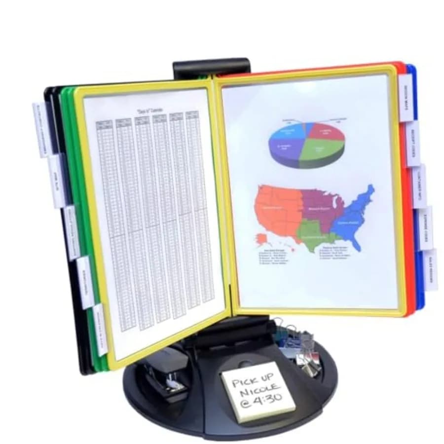 Organizzatore da Scrivania AdjustaView con 10 Tasche, Base Portaoggetti e Sistema EZ-Load per Contenere 20 Fogli di Carta, Include Fast