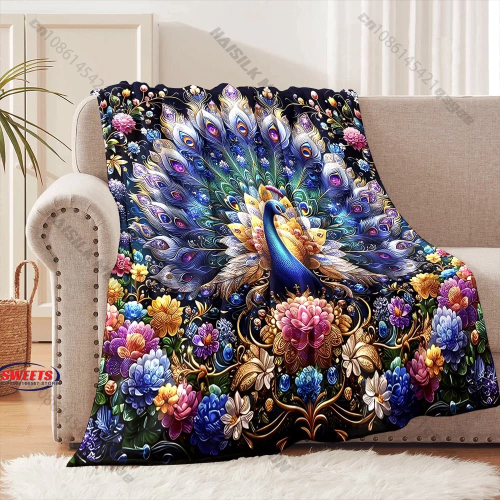 Coperta confortevole con motivo floreale a tema pavone, diverse misure, coperta decorativa per divano, camera da letto per bambini e adulti, soggiorno, regalo raffinato