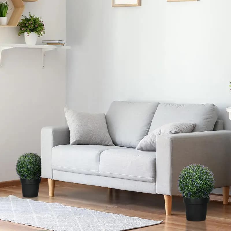 Set di 2 Piante Artificiali a Forma di Sfera, Resistenti ai Raggi UV, per Interni ed Esterni, 42 cm, Verde+Viola