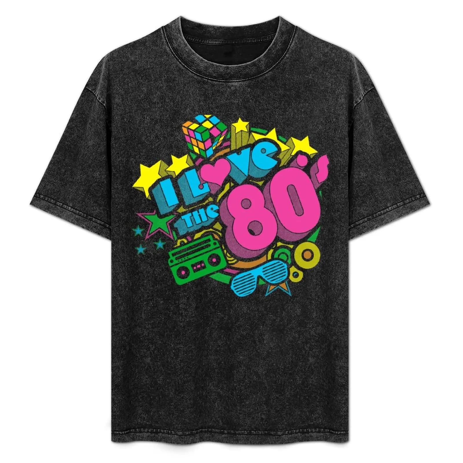 T-shirt in cotone a maniche corte casual e semplice con stampa 'I Love The 80s Retro Eighties Pop Culture Throwback'