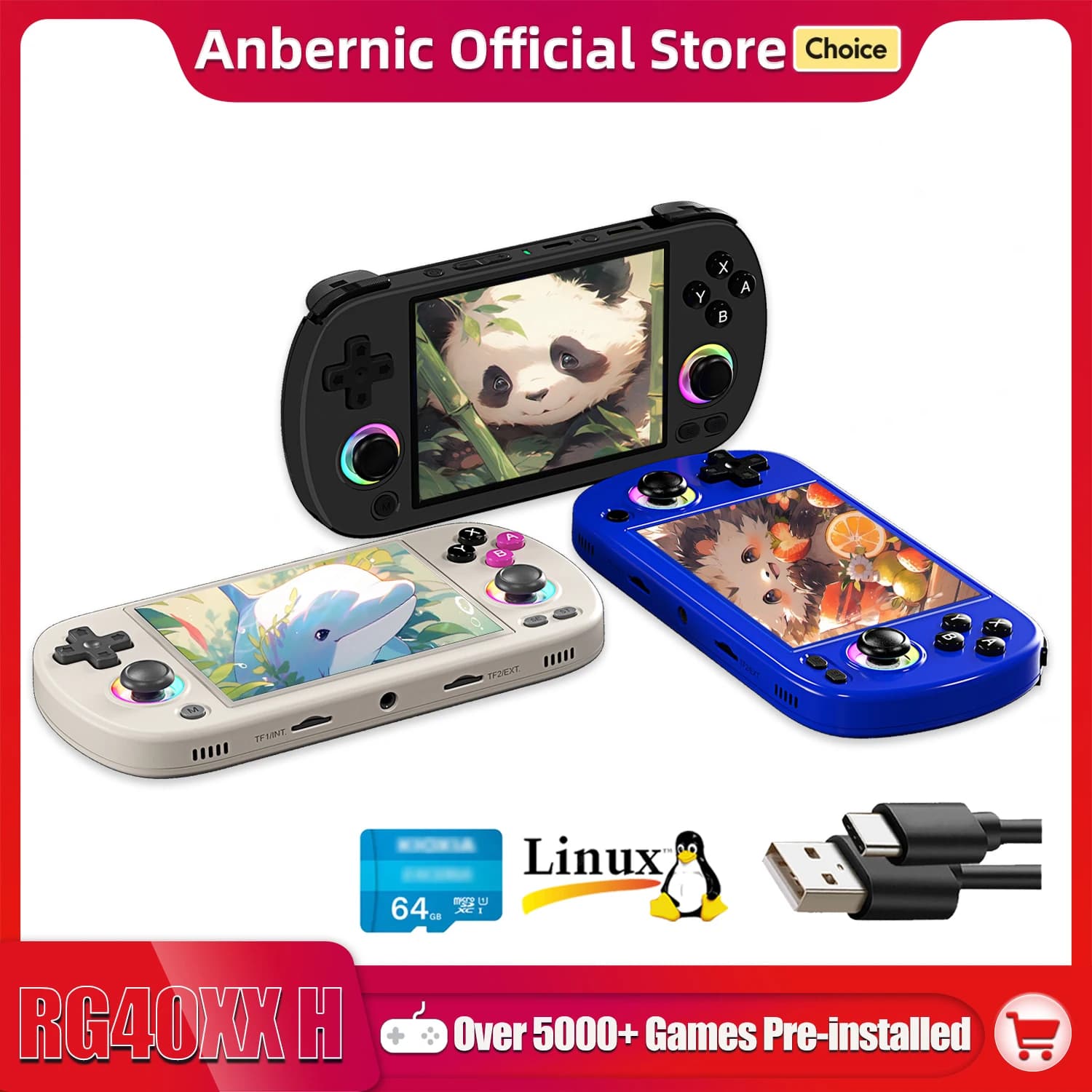 ANBERNIC RG40XX H Portable Game Console 4.0-in 640*480 IPS Screen 3200mAh 64-bit system with integrated RGB light 5K + RG40XXH games