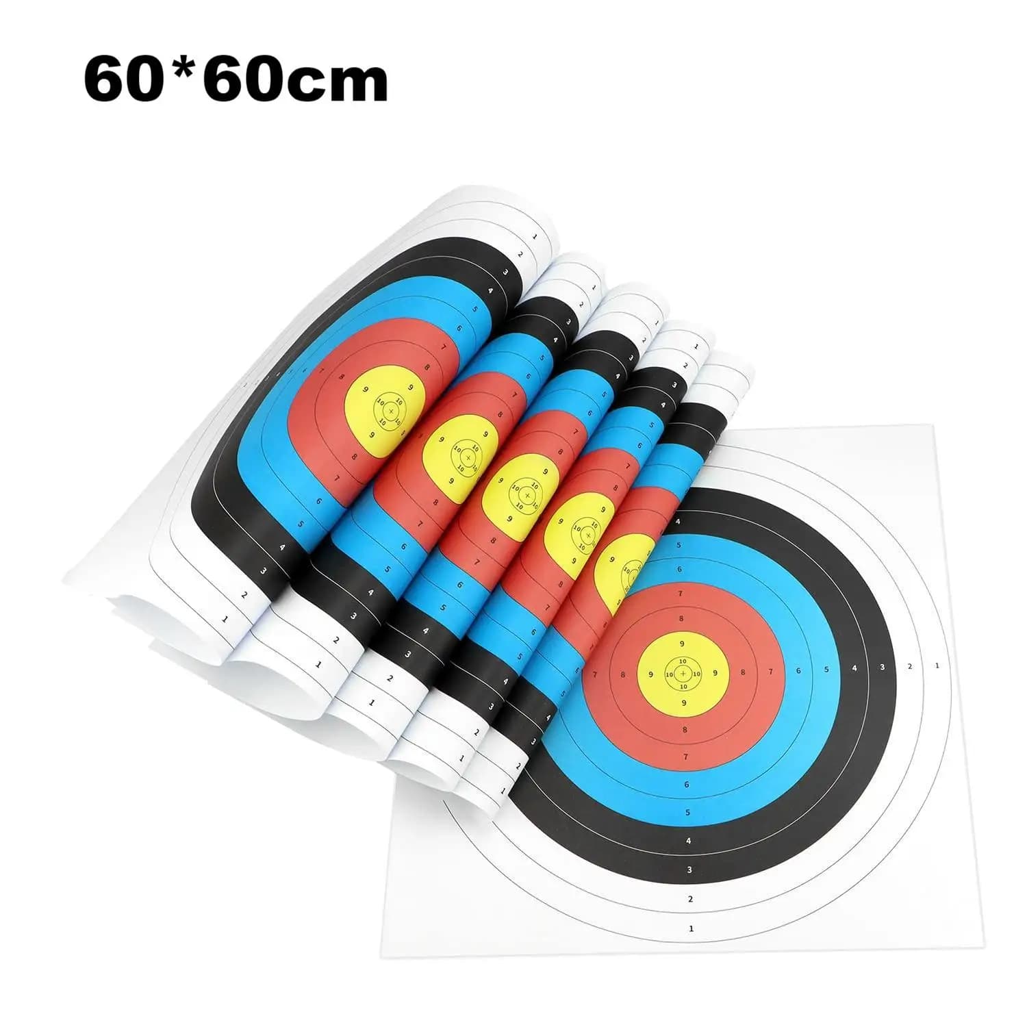 10 Pezzi di Carta Bersaglio per Tiro con l'Arco da 60 cm, Standard, con Anello Intero, Mezzo Anello e Punto Singolo, per Pratica e Allenamento con Arco e Frecce