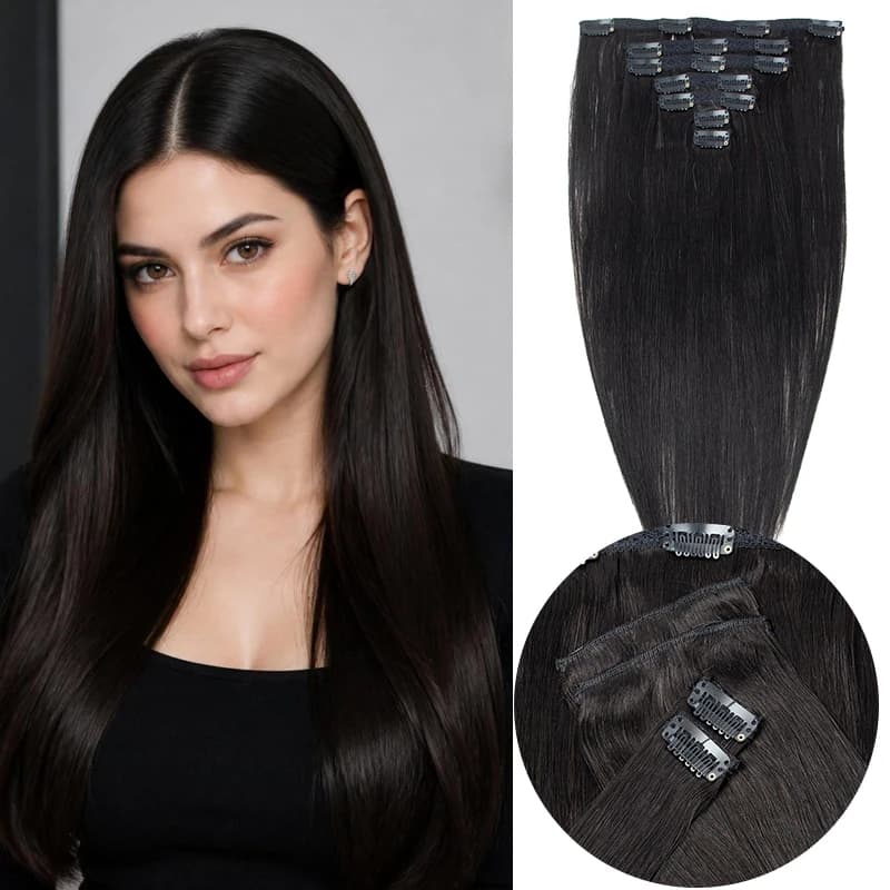 Real Natural Clip in Hair Extensions Human Hair 16-24 inch 120g/set Straight Clip in Extensions for Women
