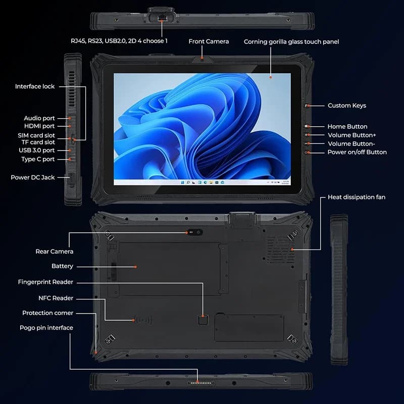RUGLINE Tablet PC robusto da 12,2 pollici Computer industriale impermeabile con CPU Intel Celeron Sistema operativo Windows 8G + 128G 16G + 128G Opzioni