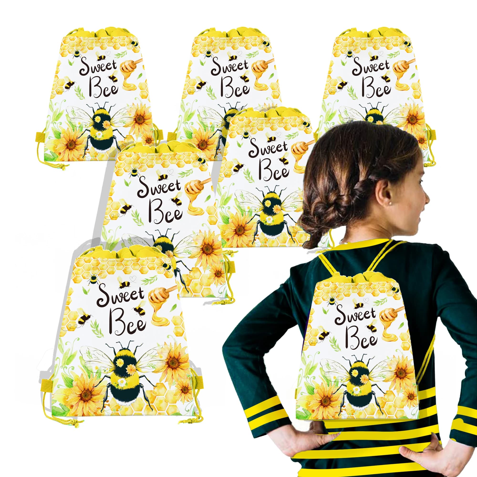Cartoon Honey Bee Animals girasole borsa in tessuto Non tessuto regali di compleanno zaino scuola con coulisse Baby Kids Party Packing Storage Bags