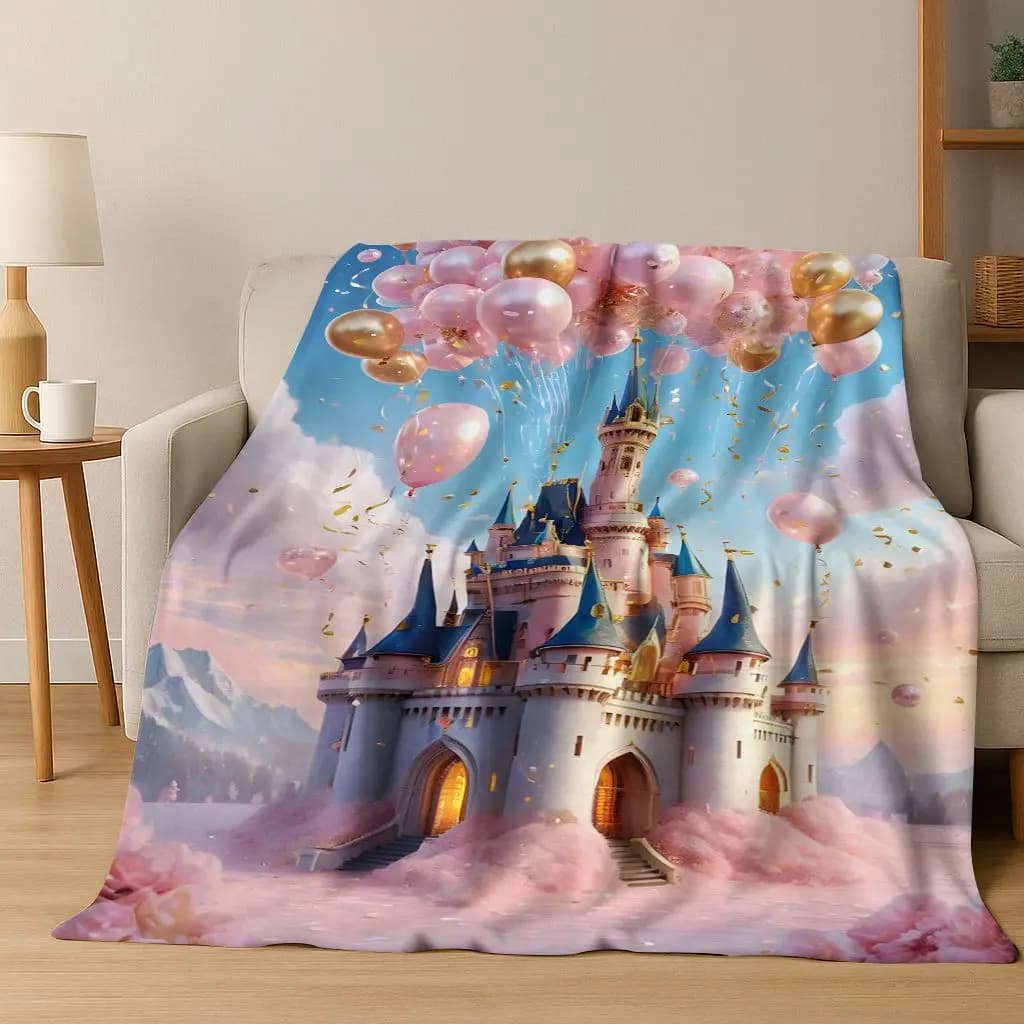 Coperta di flanella del fumetto del castello gotico del castello della principessa delle fiabe incantate, coperta morbida e accogliente per il divano del letto della camera da letto di casa dei bambini
