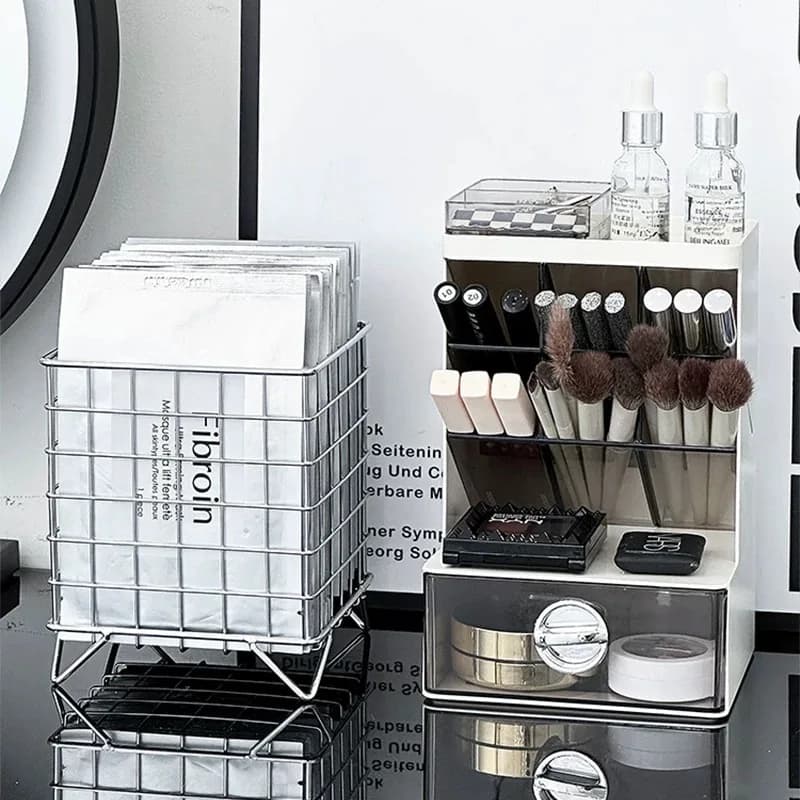 MINKYS Cestino portaoggetti da scrivania in metallo, scatola portaoggetti per cosmetici, trucchi, organizer da scrivania, cancelleria