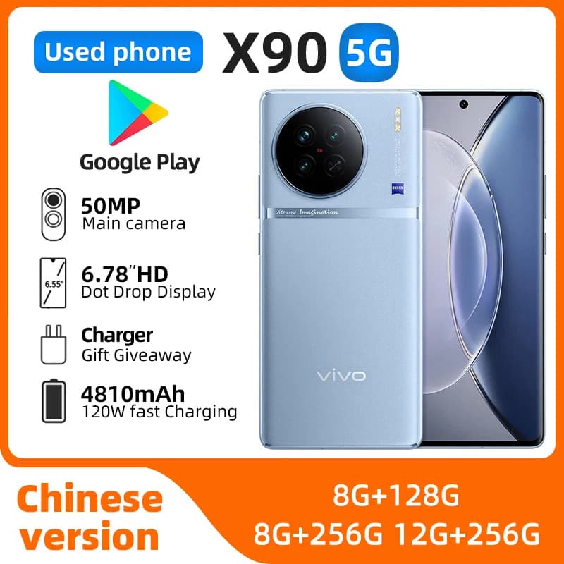 Smartphone Vivo X90 5G, Android 13, 6.78 Pollici, 120Hz, 4810mAh, 120W, NFC, Fotocamera 50MP, Google Play, Telefono Originale Usato
