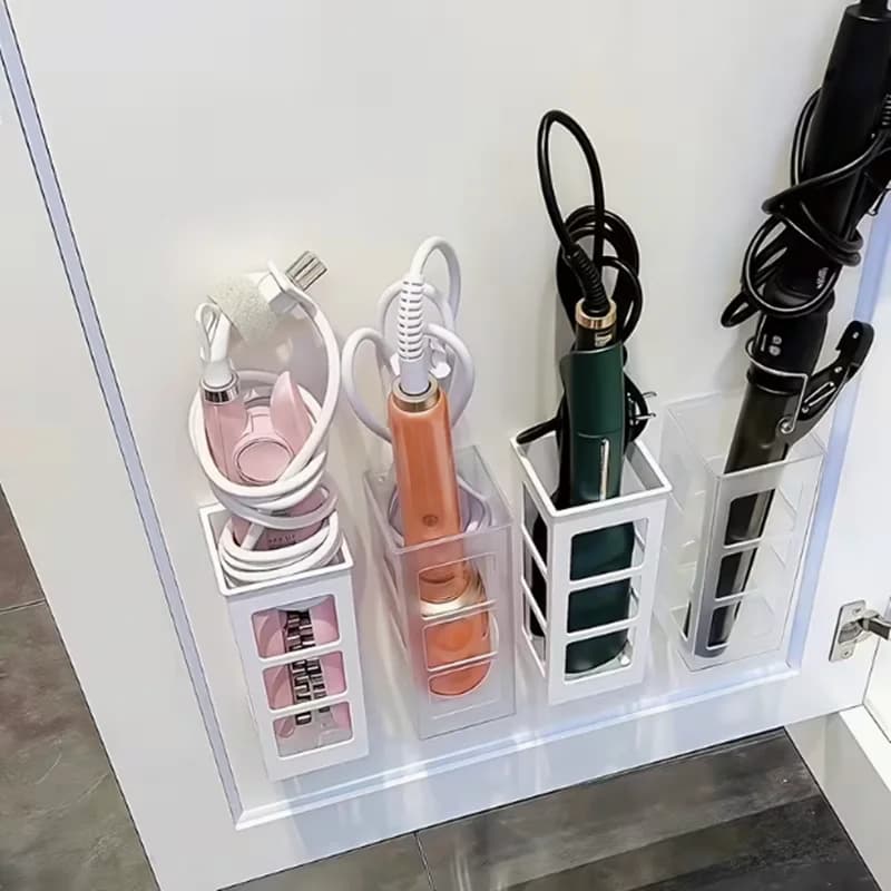 Curly Hair Curler Storage Box, Wall-Mounted Hair Care Tool Organizer, Compartmentalized Storage with No-Punching Design