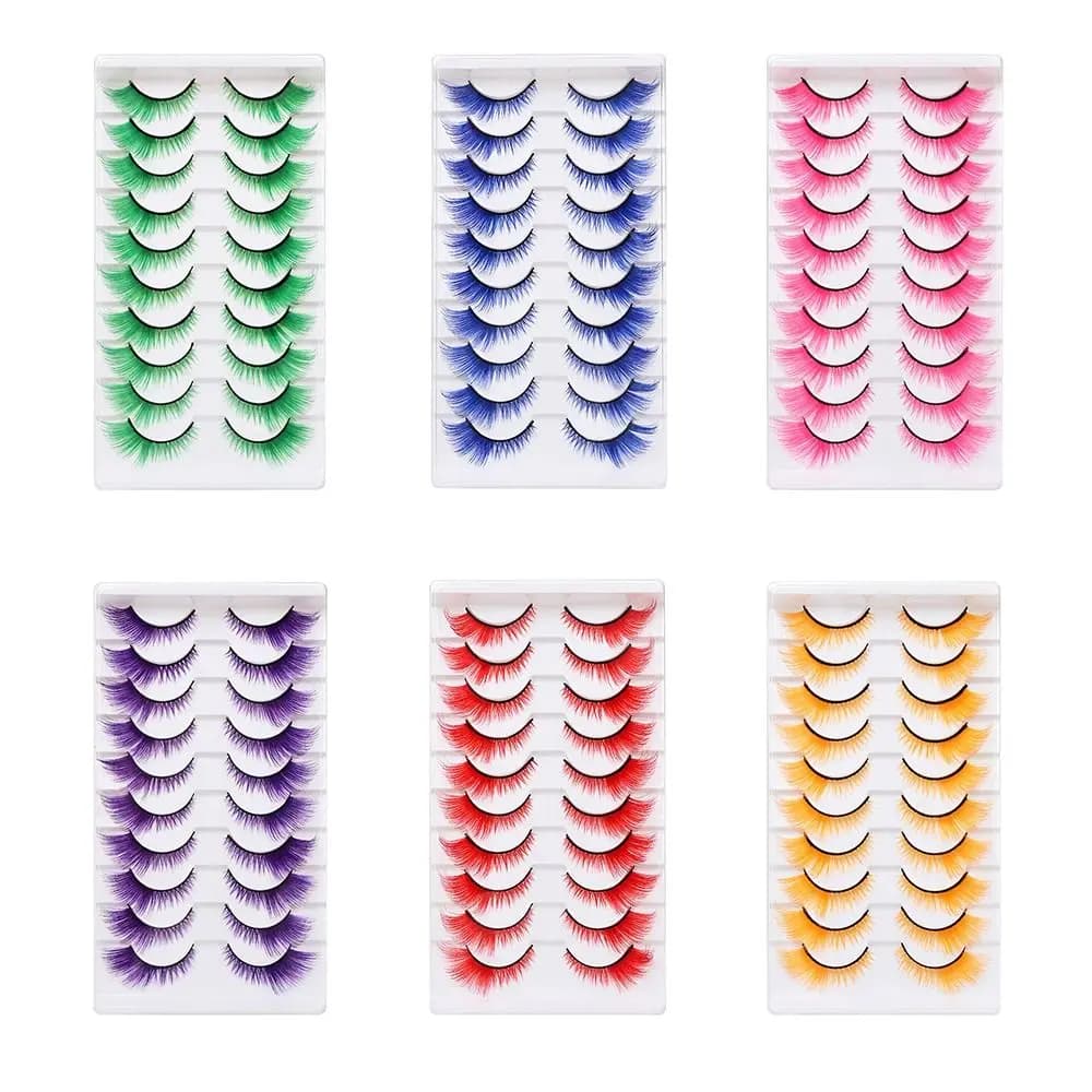 10 Eyelash Paia Colored by Dramatic Appearance, Soft and Moisturized Fin Eyelashes in Red, Green, Pink, Blue, Yellow and Cat Eye Effect
