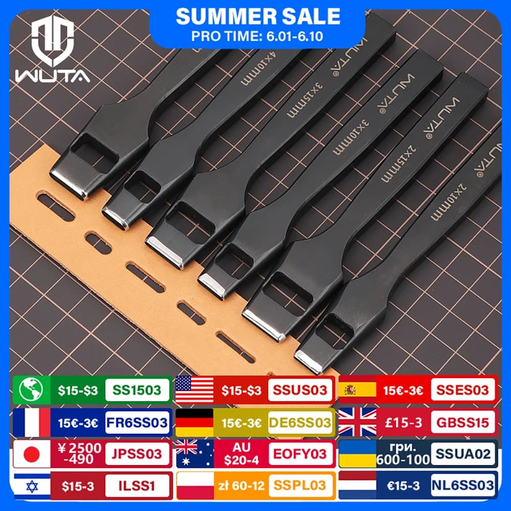 WUTA 2-7 pezzi Set di punzoni per pelle comunemente usati Kit di strumenti per punzonatura di fori oblunghi Cintura piatta rotonda perforatrice cava Strumenti per artigianato in pelle Strumenti fai da te in pelle