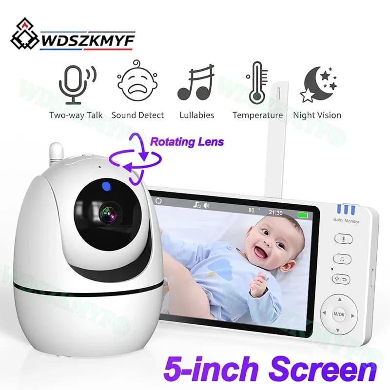 New 5 inch Wireless Video Baby Monitor Night Vision Temperature Monitoring 2 Way Audio Talk Baby Nannyure Sensor Lullab