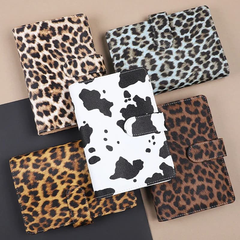 Raccoglitore per libri A6 con copertina a fogli mobili con stampa leopardata, 6 fori, raccoglitore per contanti, quaderno, cancelleria per ufficio