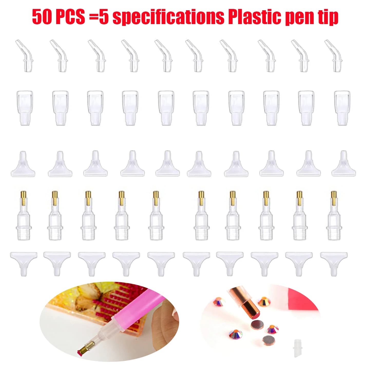 50 Pezzi Punte per Penna Diamond Painting, Multiuso, per Applicazione Diamanti, Set di Accessori per Nail Art
