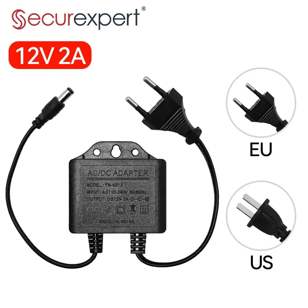 Adattatore di Alimentazione DC12V 2A Impermeabile con Spina EU 5.5x2.1mm, Ingresso AC110V-240V per Telecamere CCTV AHD NVR DVR, Caricabatterie per Sicurezza Esterna