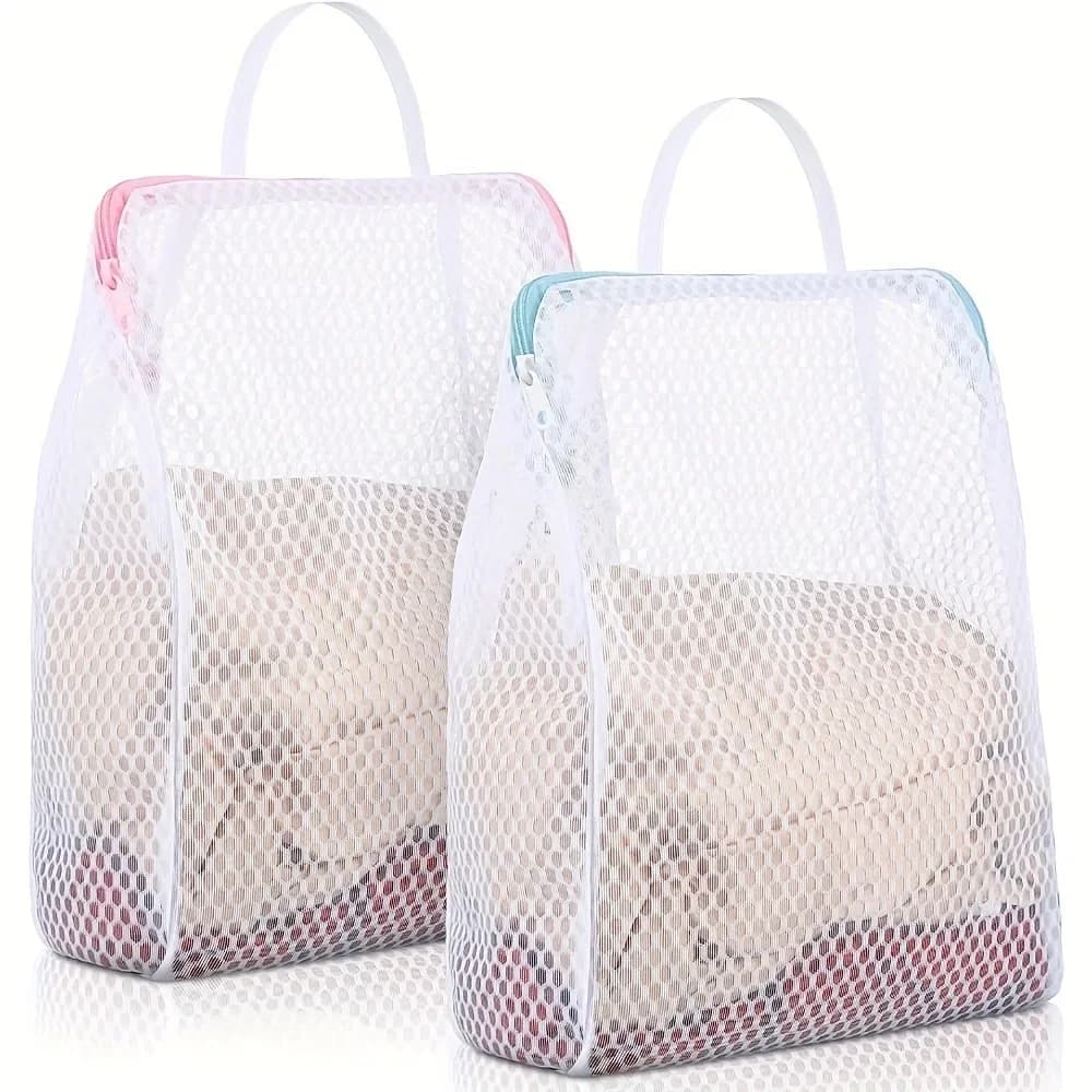 2 bags for honeycomb net linen with handles, durable polyester fabric, versatile design with rectangular zipper for delicate clothes