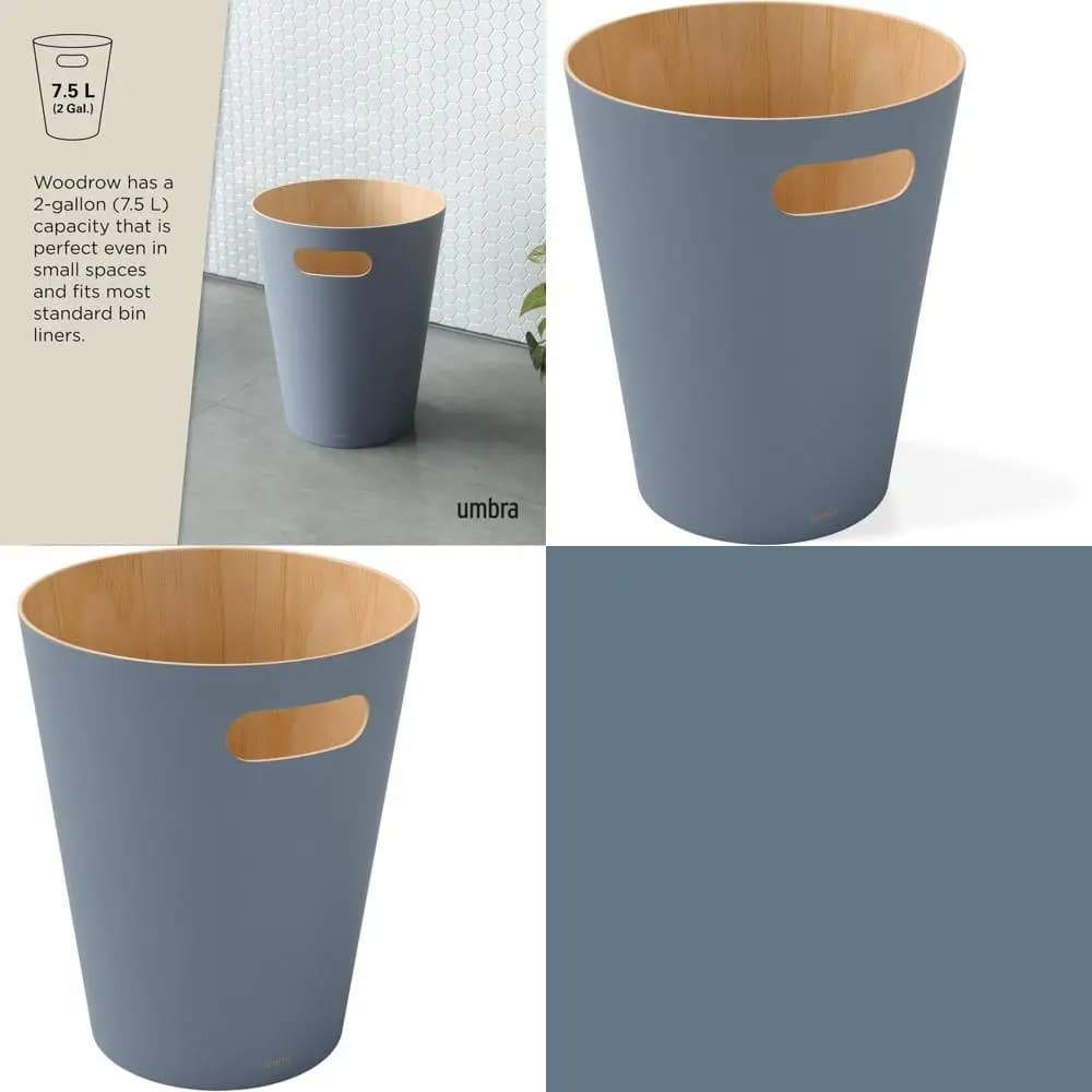 Bidone della spazzatura in legno blu ardesia da 2 galloni, elegante pattumiera per il riciclaggio di casa e ufficio