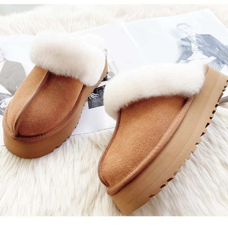 Pantofole in lana naturale da donna con plateau invernale pantofola da esterno e da casa scarpe in pelle di pecora con fondo spesso antiscivolo